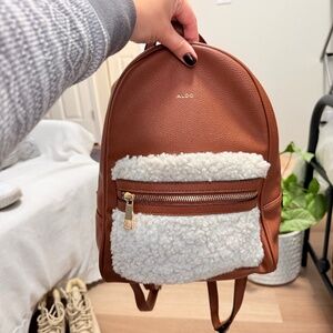 ALDO Brown Leather and Faux Fur Backpack